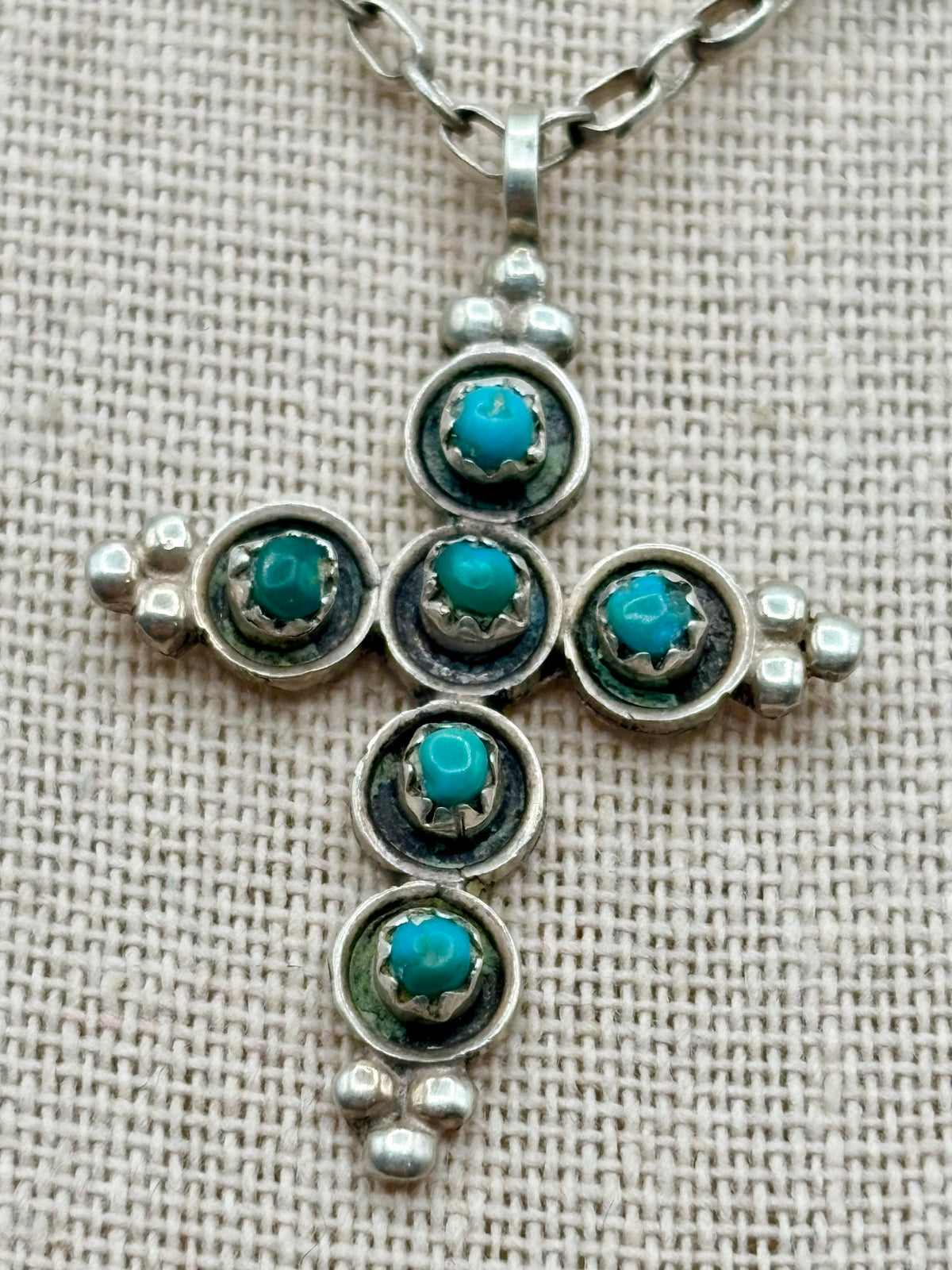 Sterling Silver Native Turquoise Cross Necklace