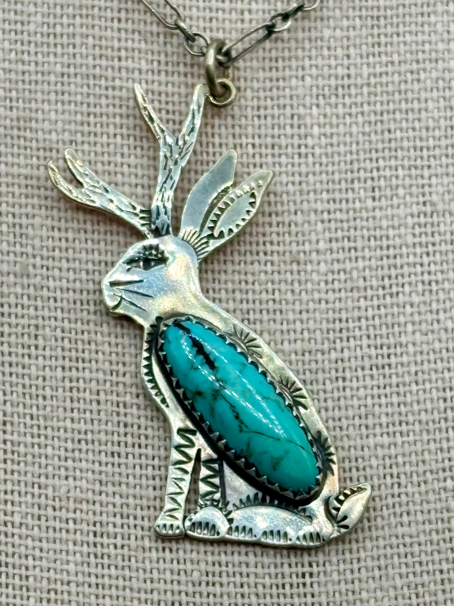 Sterling Silver Santa Catarina Southwestern Turquoise Jackalope Necklace