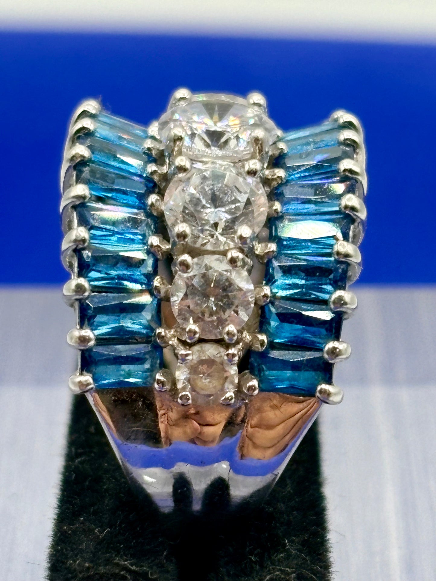 Sterling Silver Blue & Clear CZ Statement Ring