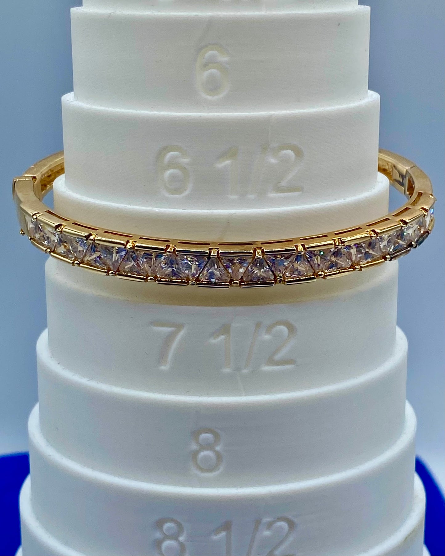 Sterling Silver Vermeil Trillion Cut CZ Hinged Bangle Bracelet