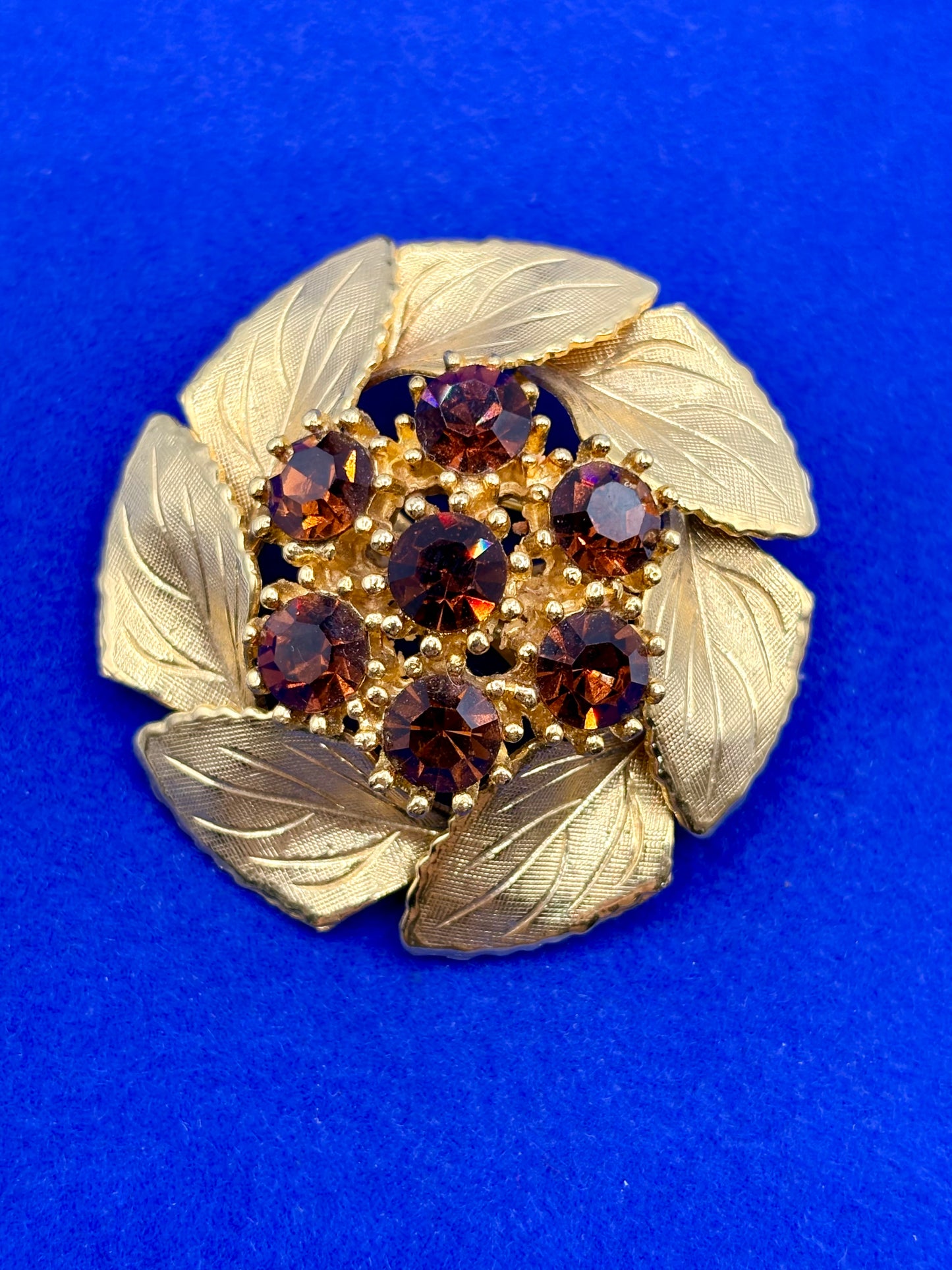 Vintage Gold Tone & Brown Rhinestone Jewelry Set