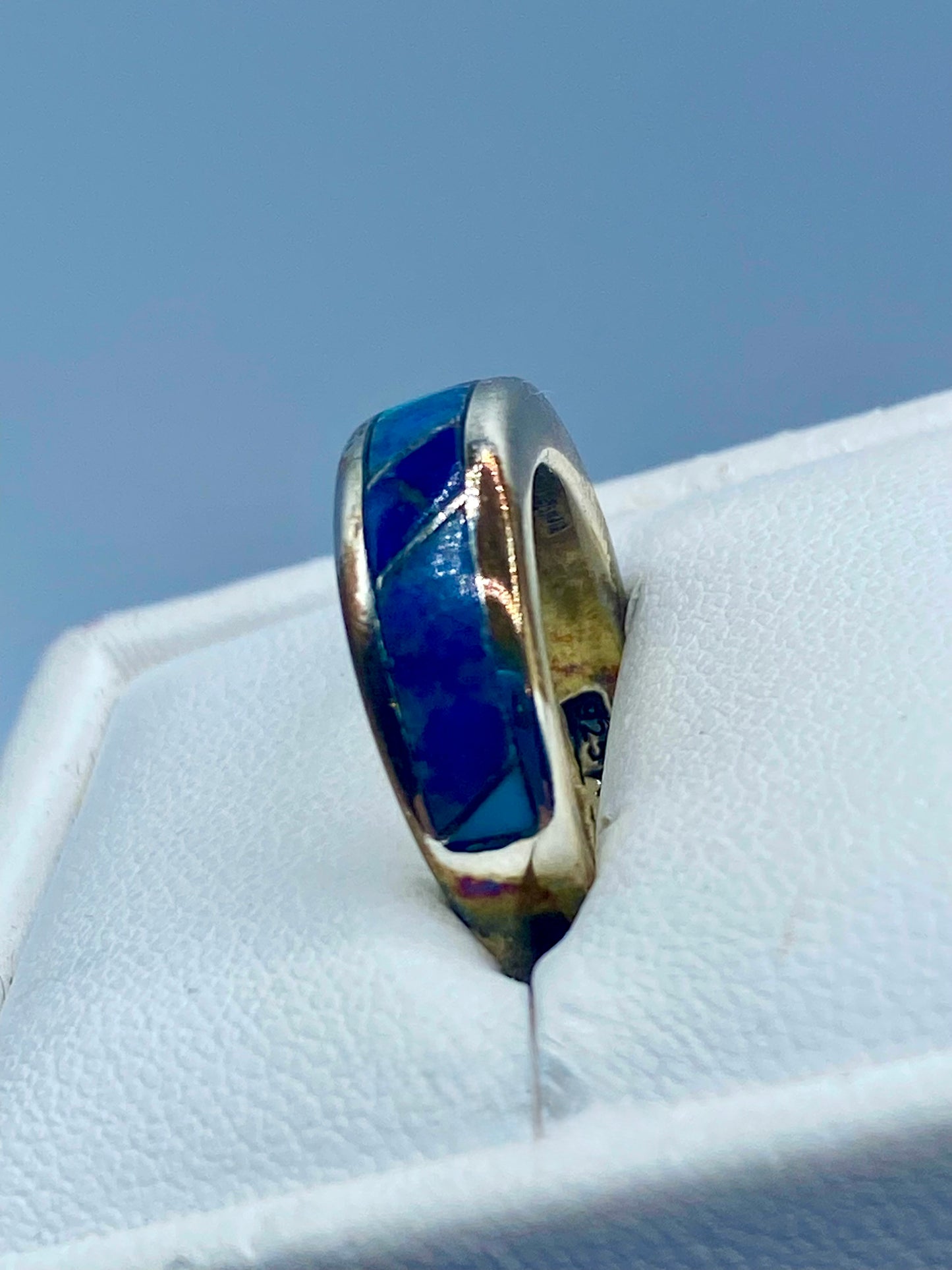 Sterling Silver Waldeck Johnson Turquoise & Lapis Inlay Band Ring