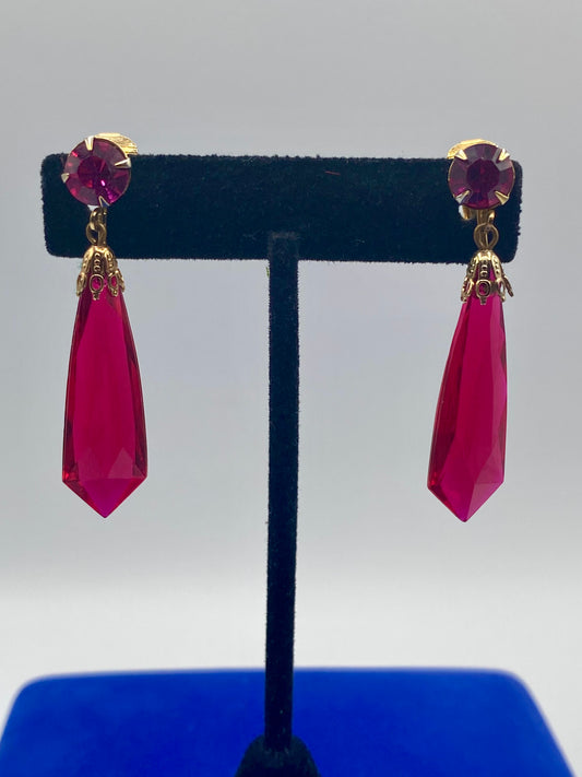 Pink Acrylic & Gold Tone Dangle Clip Ons