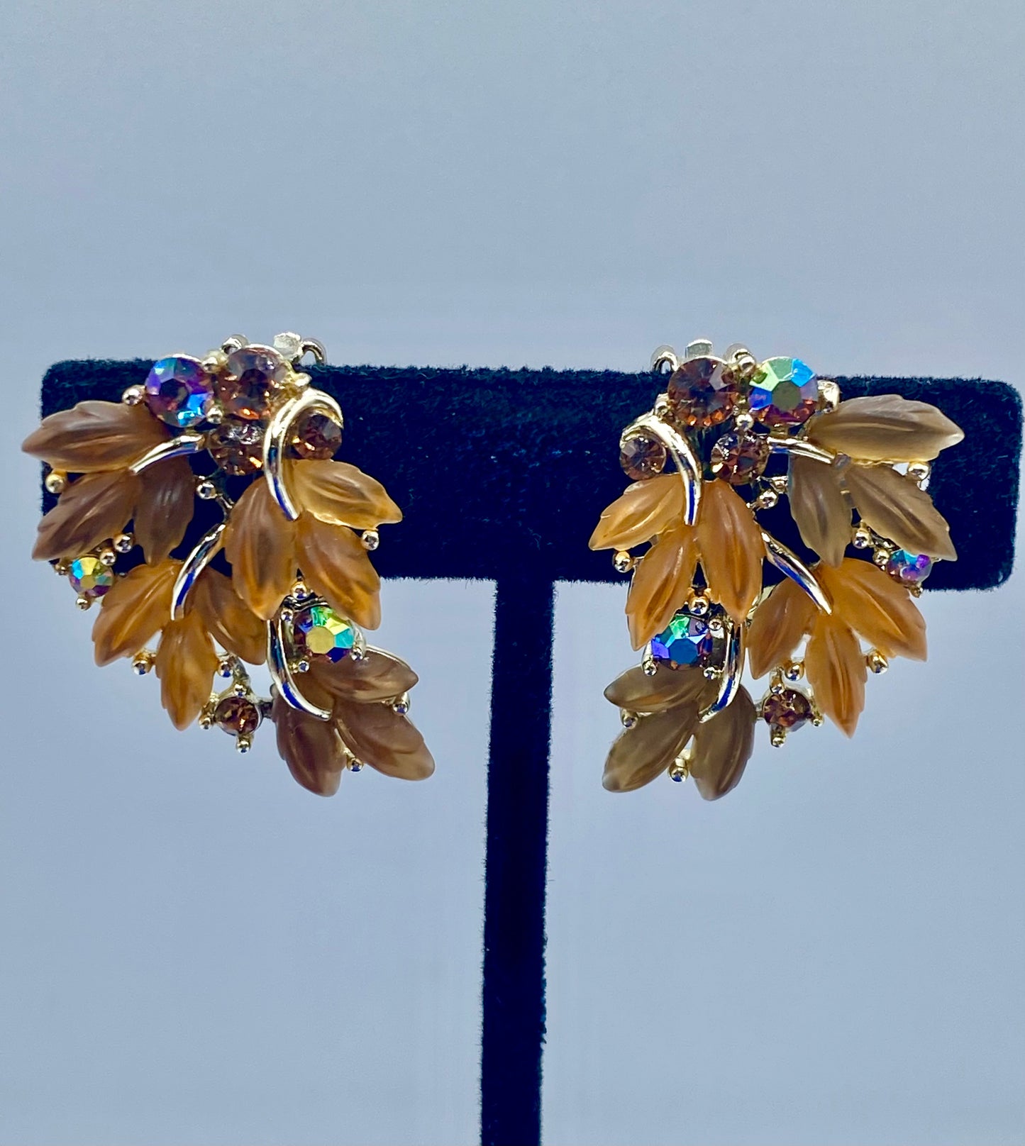 Vintage Lisner Frosted Glass & Rhinestone Clip Ons