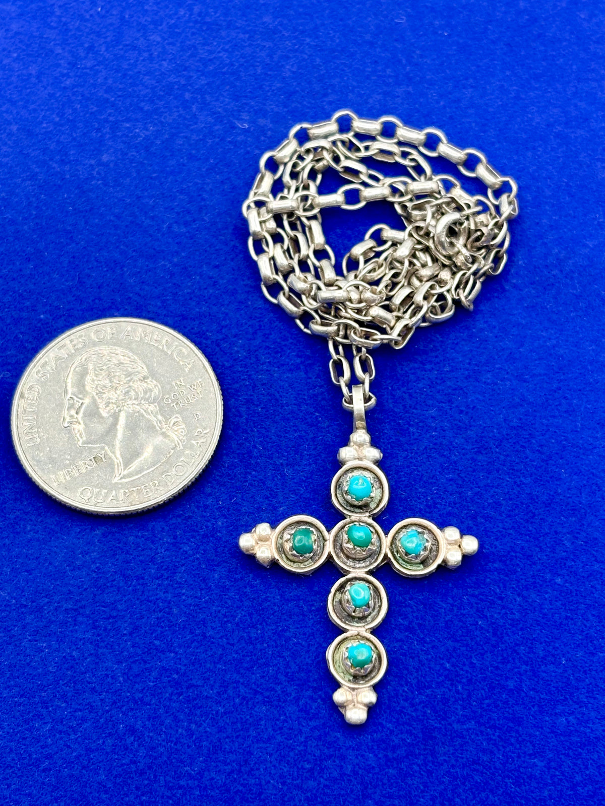 Sterling Silver Native Turquoise Cross Necklace