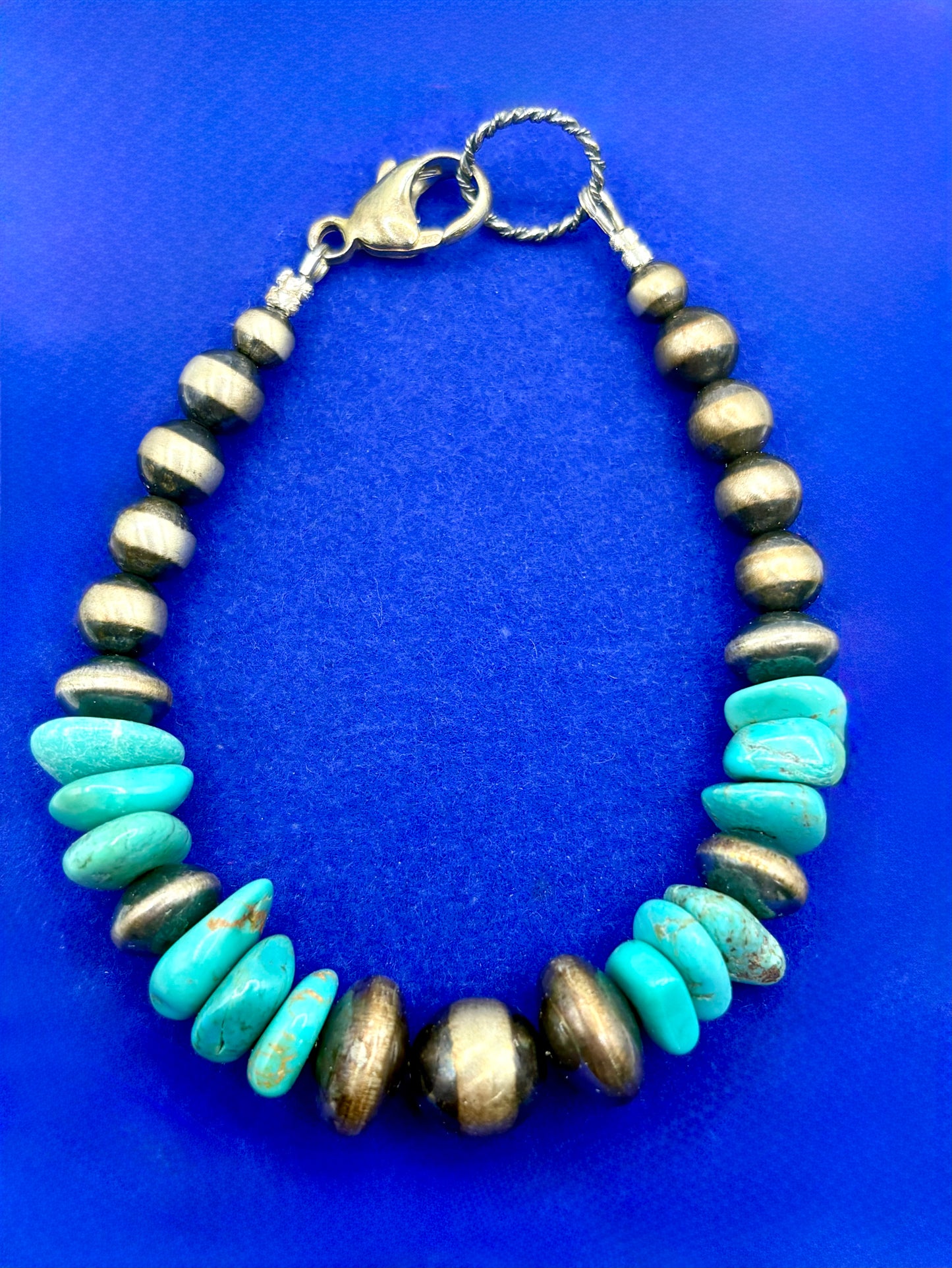 Sterling Silver Southwestern Turquoise & Silver Pearl Bracelet