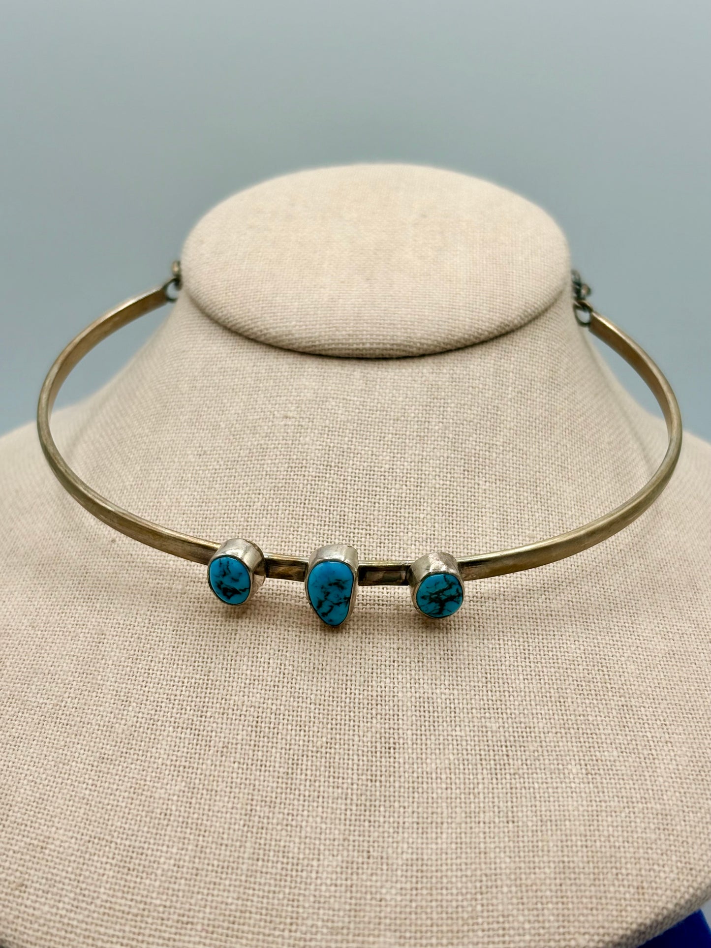 Sterling Silver Native Turquoise Omega Style Choker Necklace