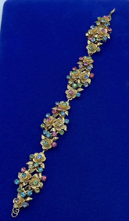 Vintage Floral Bracelet w/ Uranium Rhinestones