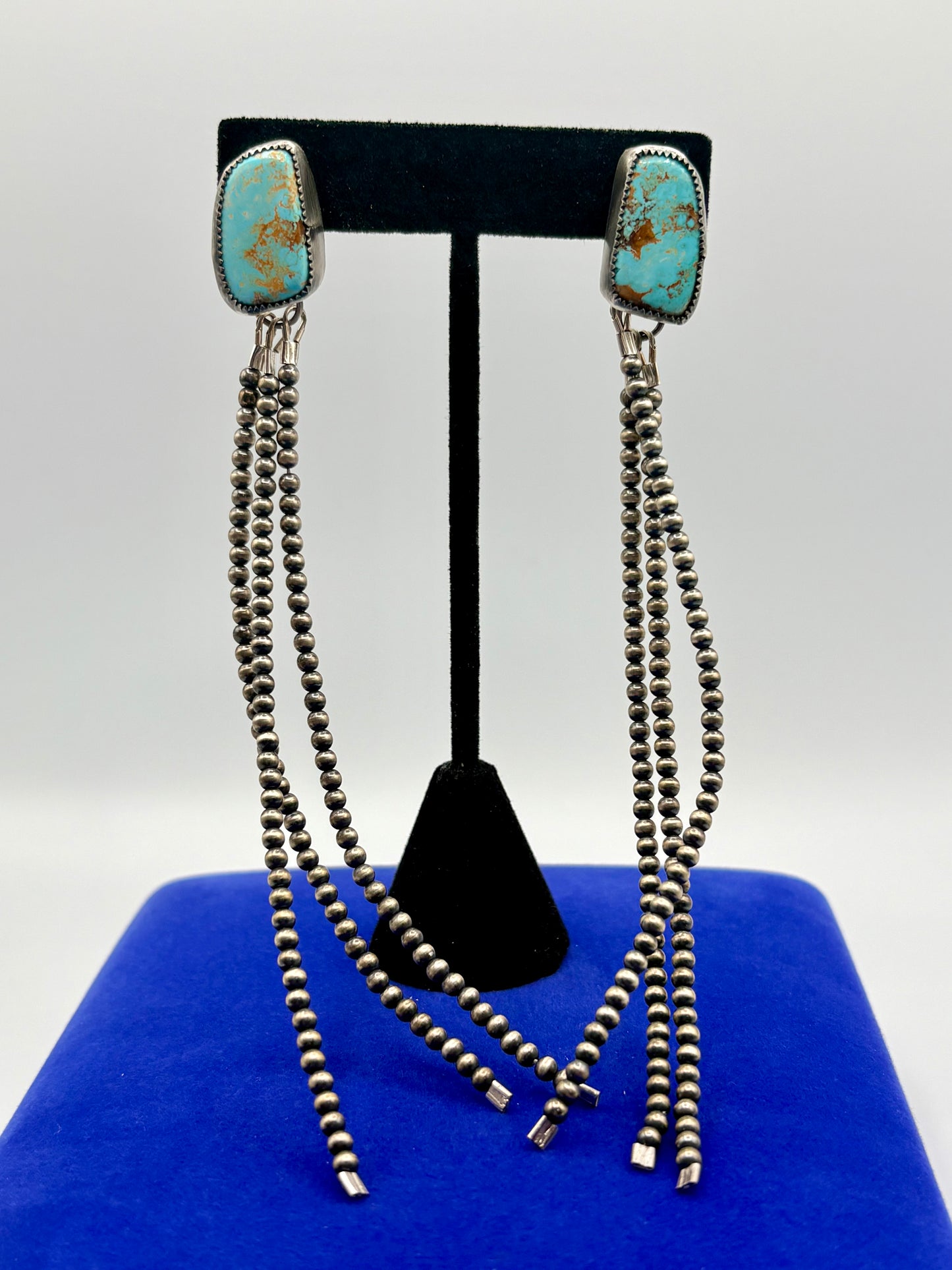 Sterling Silver Southwestern Turquoise LONG Tassel Earrings