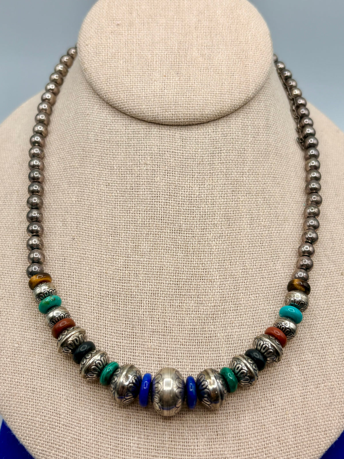 Sterling Silver Carolyn Pollack Native Graduated Gemstone Beaded Necklace