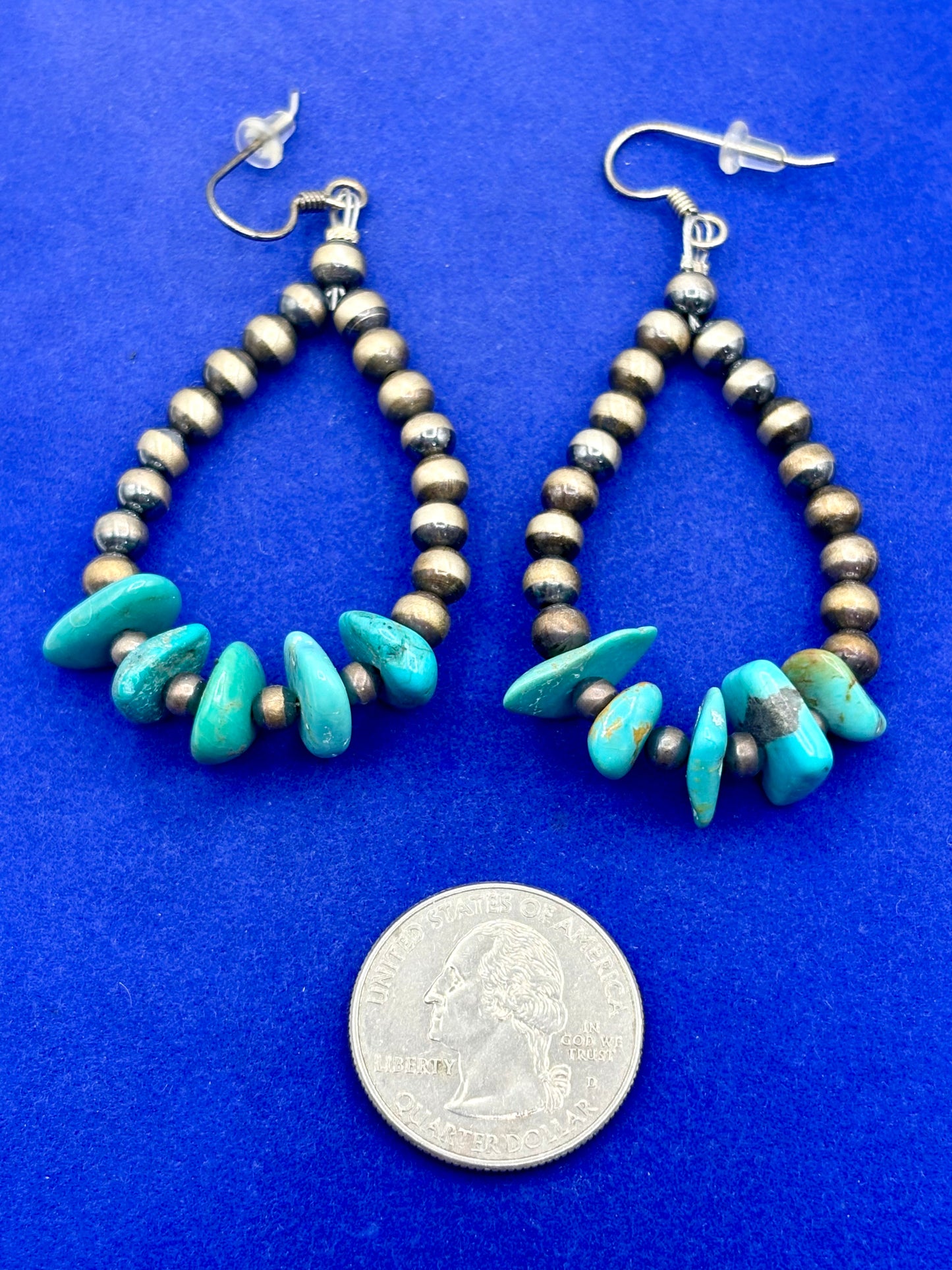 Sterling Silver Southwestern Turquoise & Silver Pearl Earrings