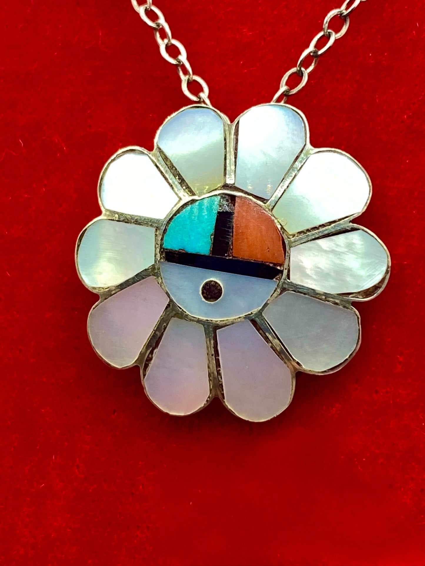 Vintage Sterling Silver Zuni Sunflower Necklace