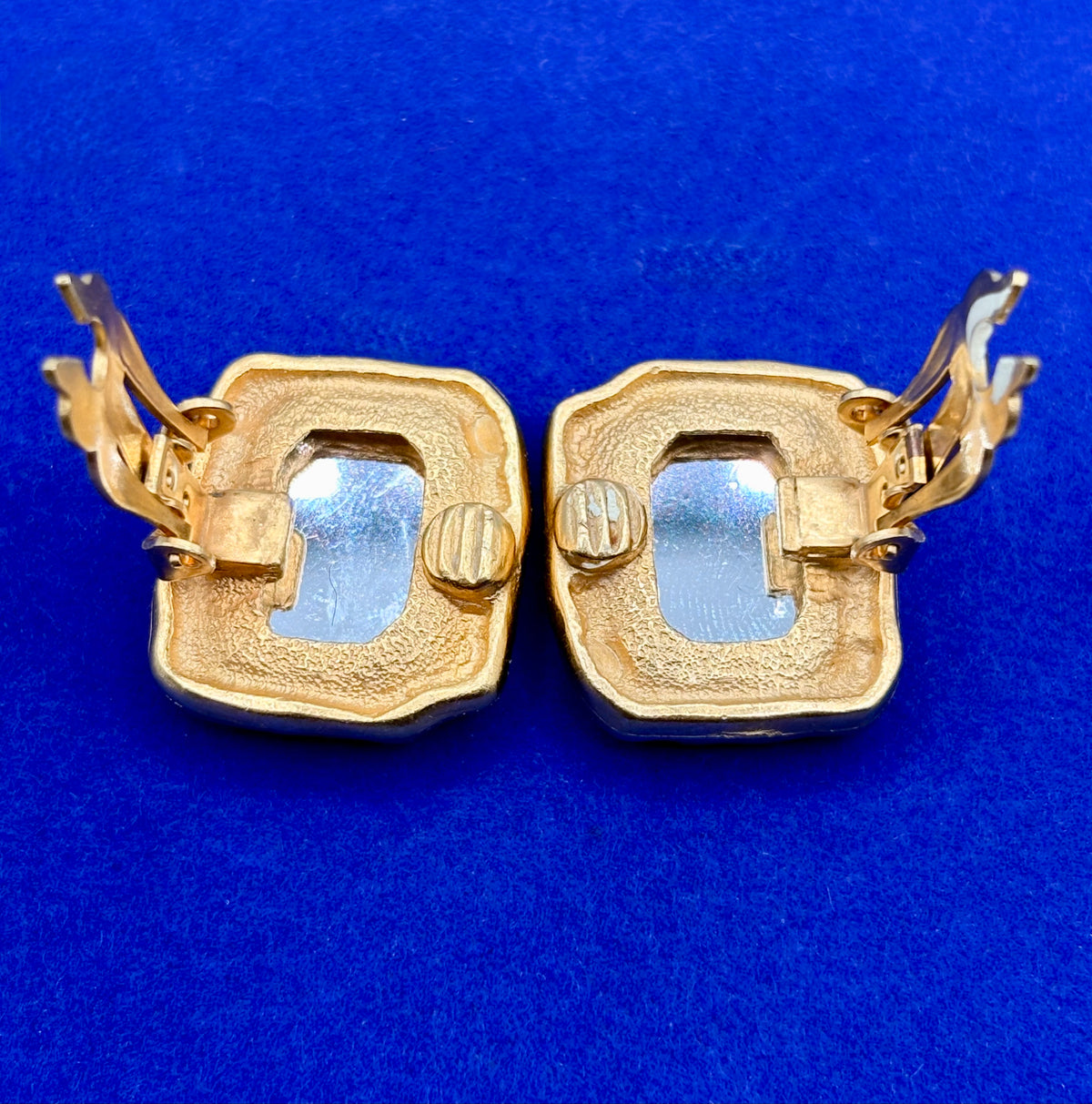 Vintage Gold Tone & Blue Acrylic Clip Ons