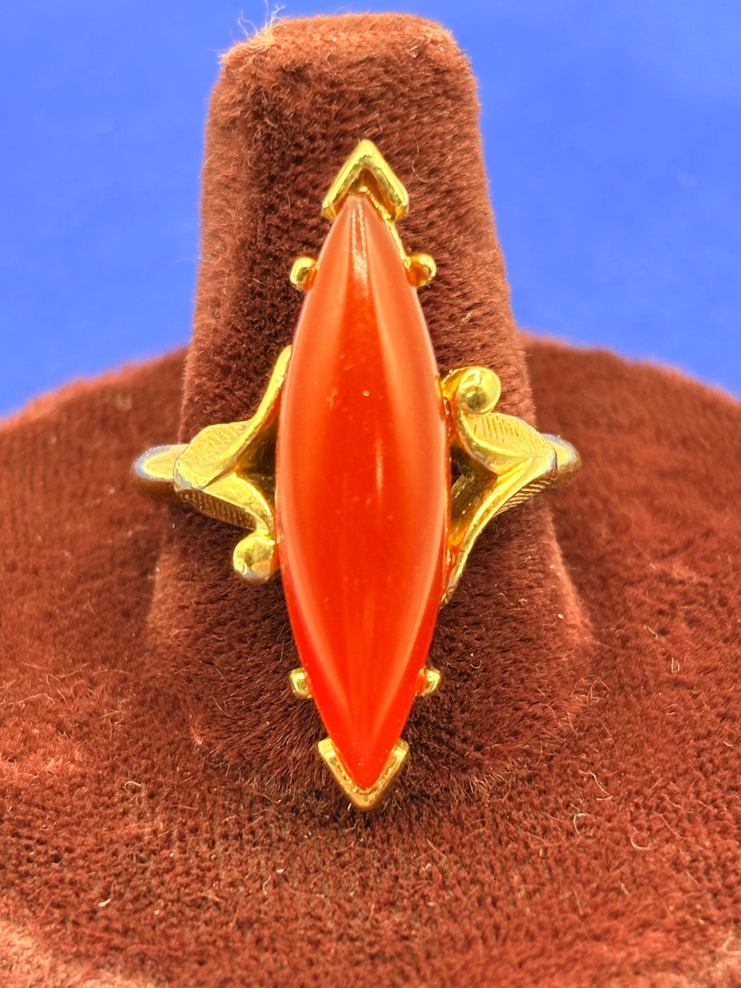 Vintage Avon Faux Carnelian Marquise Gold Tone Statement Ring