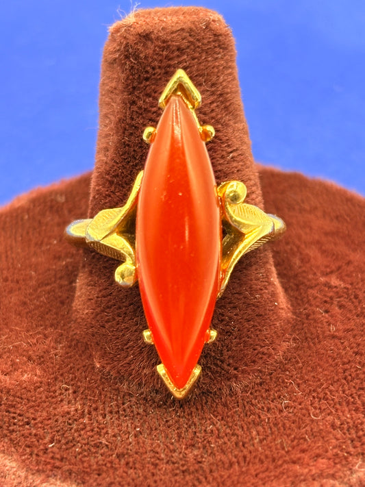 Vintage Avon Faux Carnelian Marquise Gold Tone Statement Ring