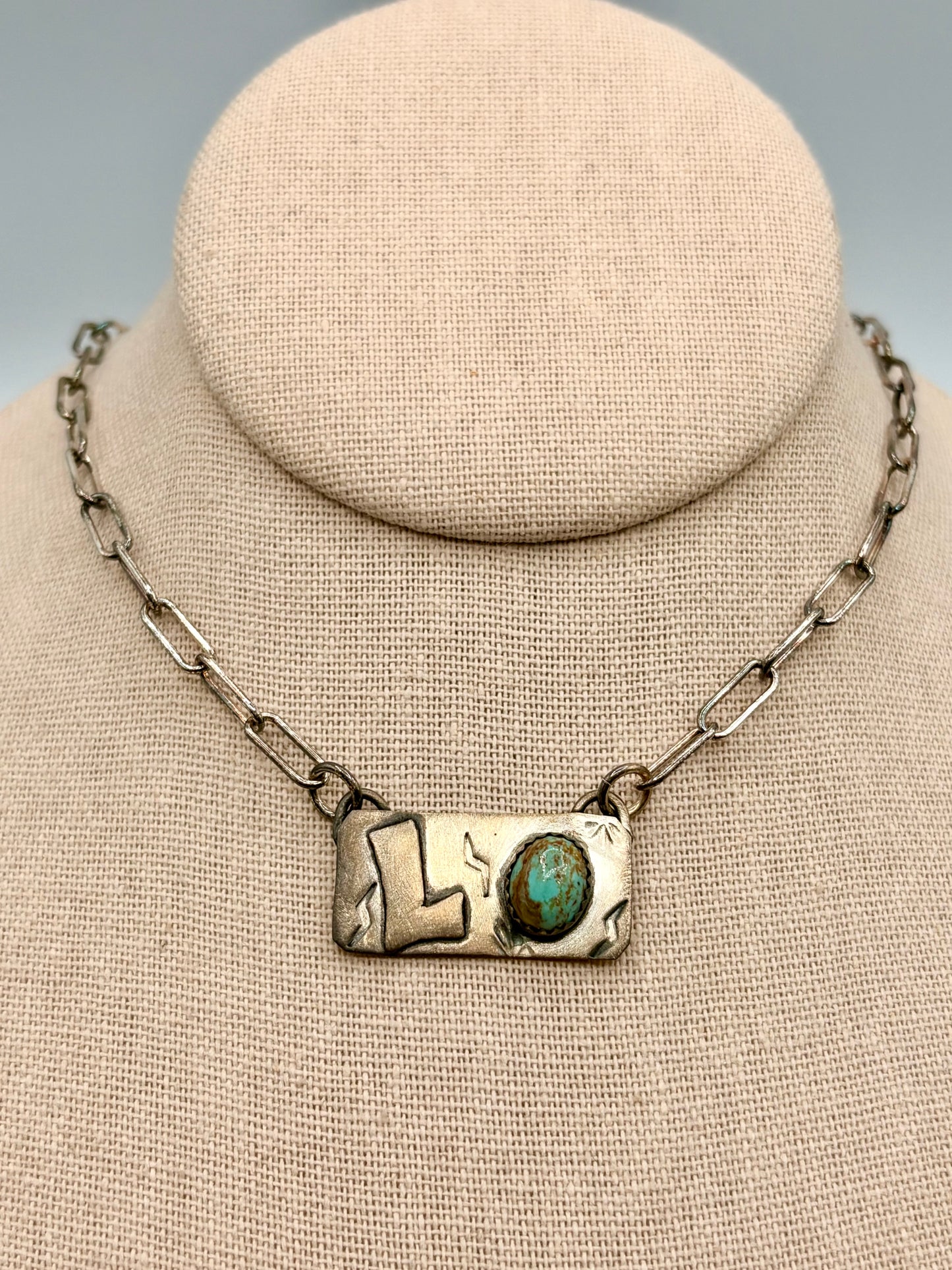 Sterling Silver Southwestern Turquoise “L” Necklace