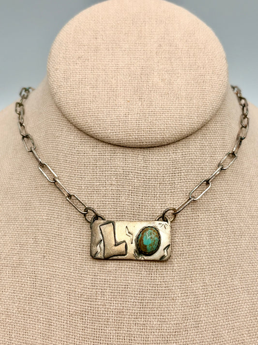Sterling Silver Southwestern Turquoise “L” Necklace