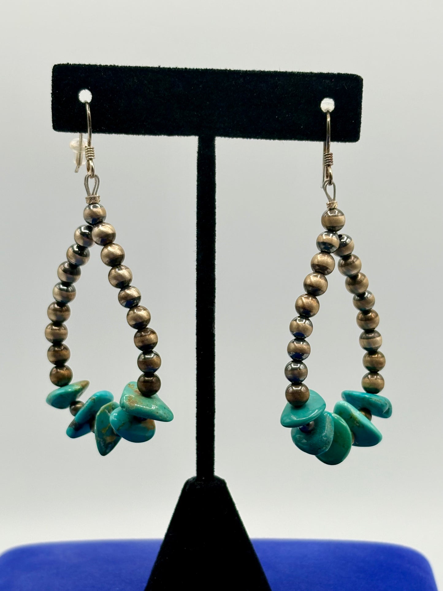 Sterling Silver Southwestern Turquoise & Silver Pearl Earrings