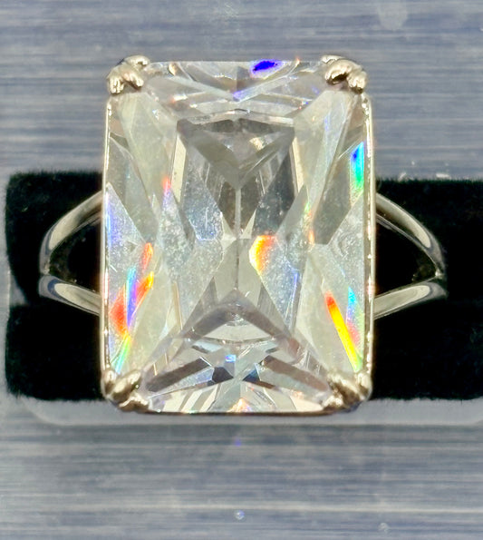 Silver Tone Crystal Statement Ring
