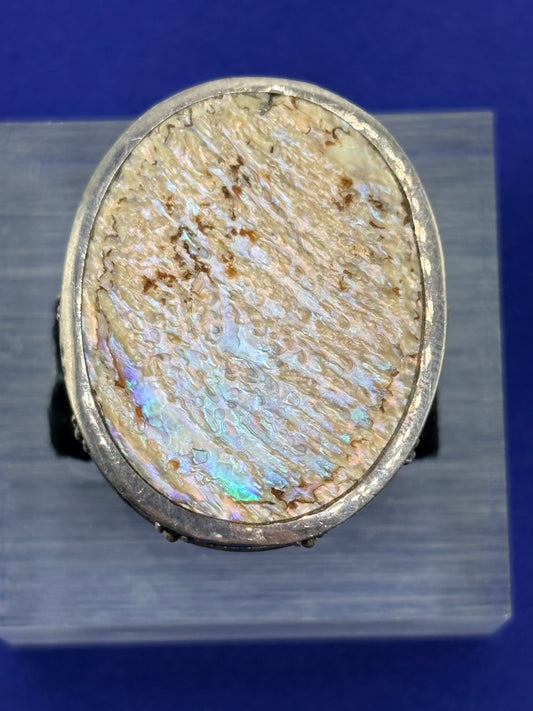 Sterling Silver Carved Abalone Artisan Made Ring