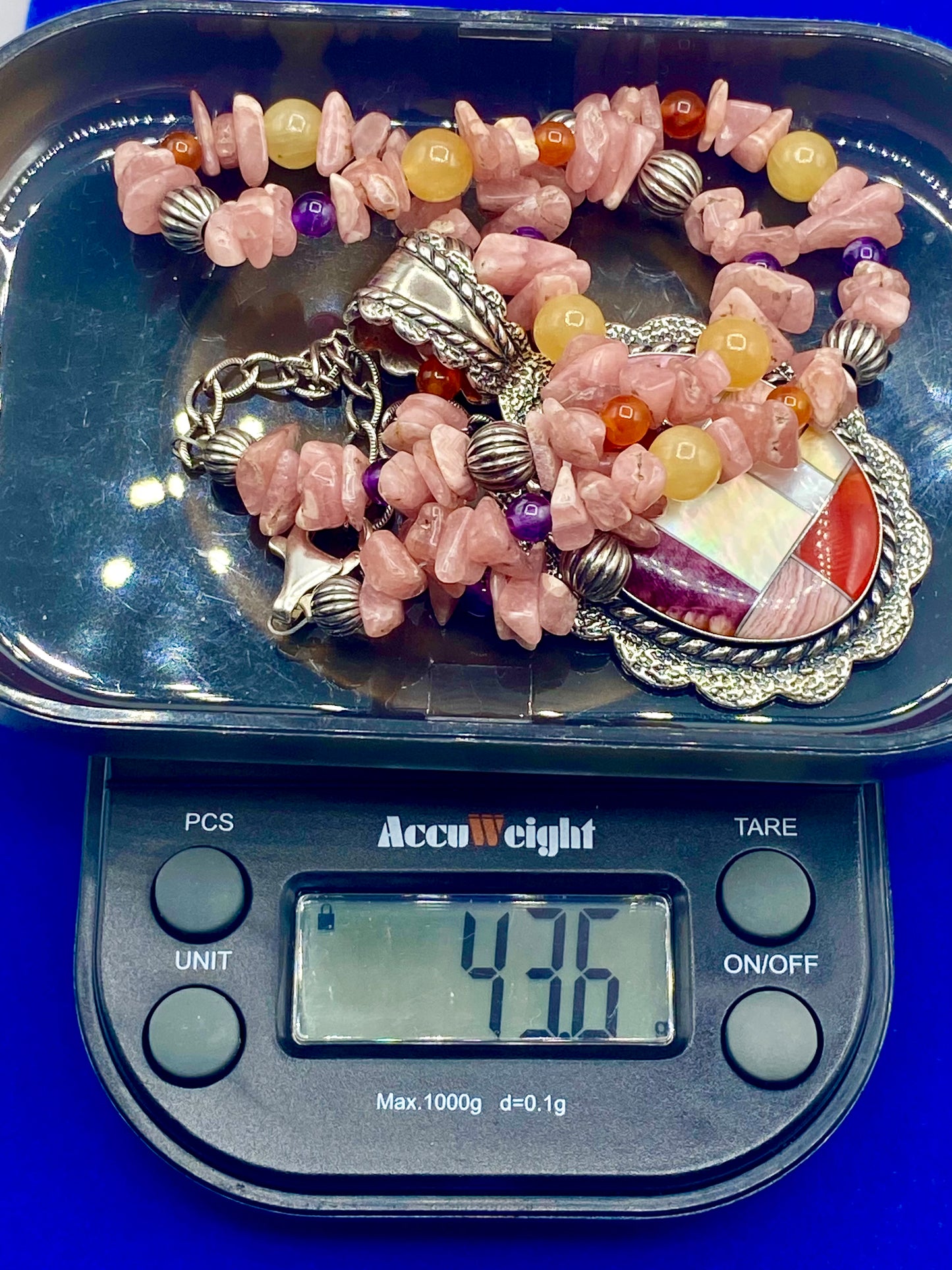 Sterling Silver Carolyn Pollack Relios Pink Rhodochrosite Chip & Inlay Stone Necklace