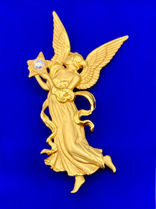 Vintage JJ Gold Tone Angel Brooch