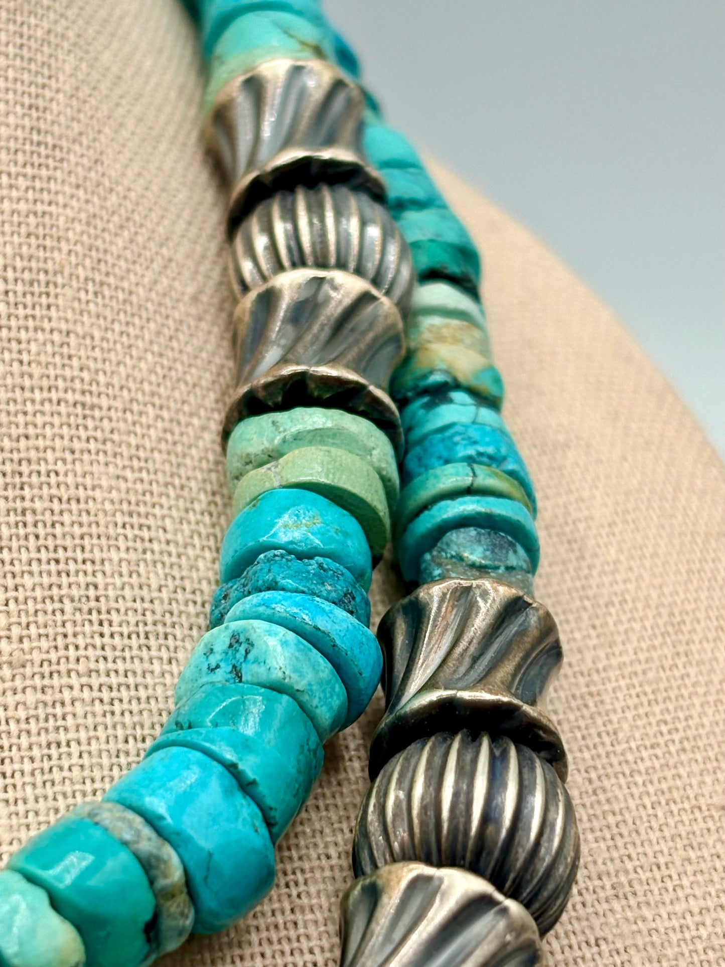 Sterling Silver Southwestern Turquoise Discs & Bead Necklace