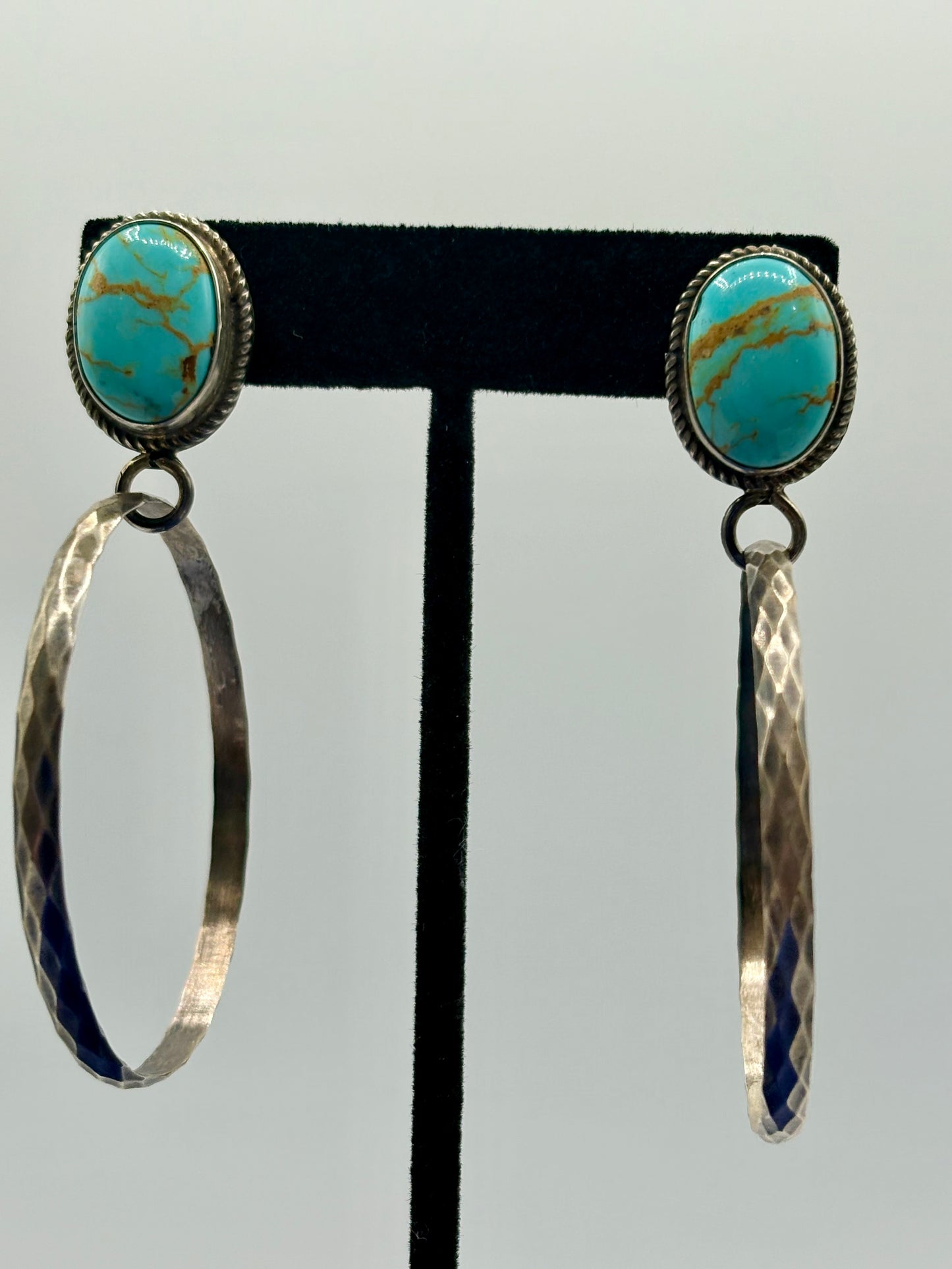 Sterling Silver Native Eloise Kee Turquoise Hoop Earrings