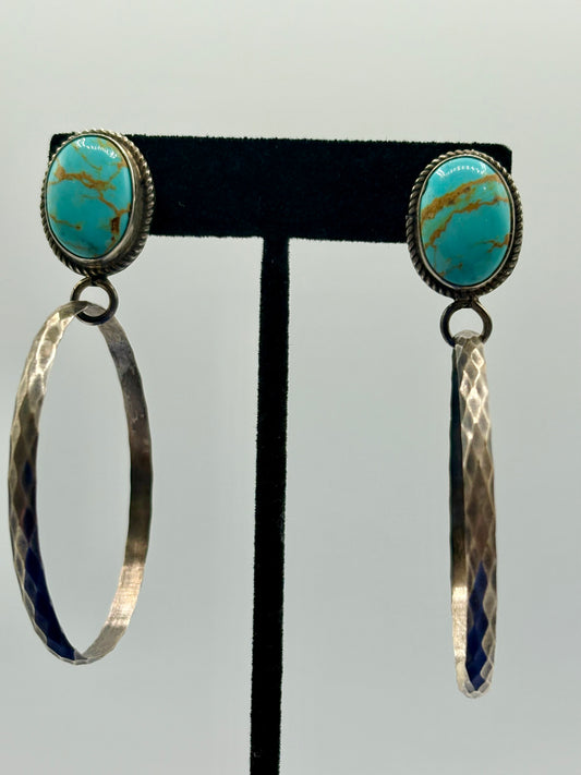 Sterling Silver Native Eloise Kee Turquoise Hoop Earrings