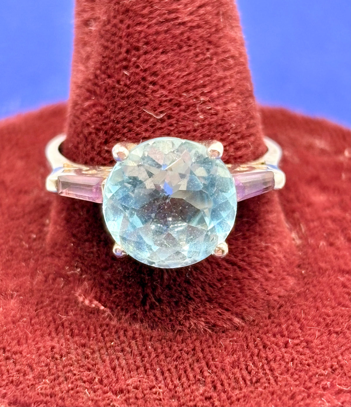 Sterling Silver Light Blue Topaz & Amethyst Ring