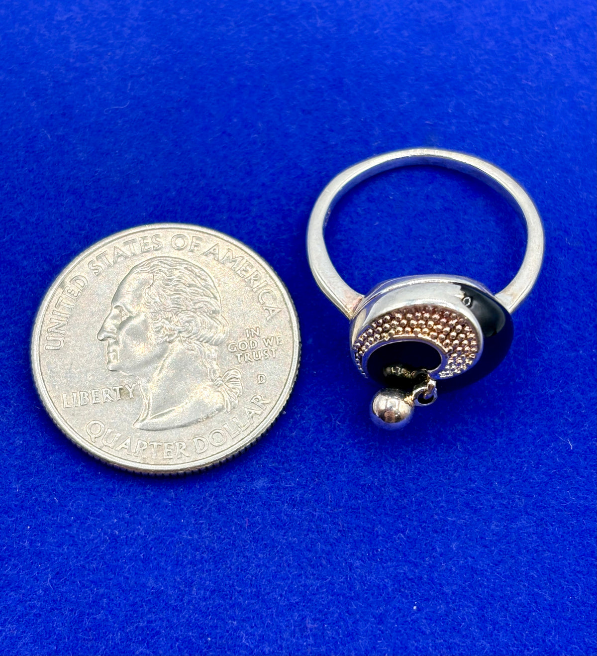 Sterling Silver Black Enamel Round  Ring