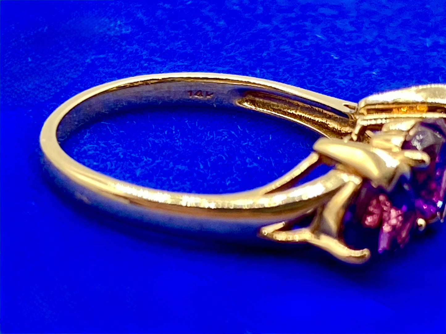14K Gold Triple Amethyst Heart Ring