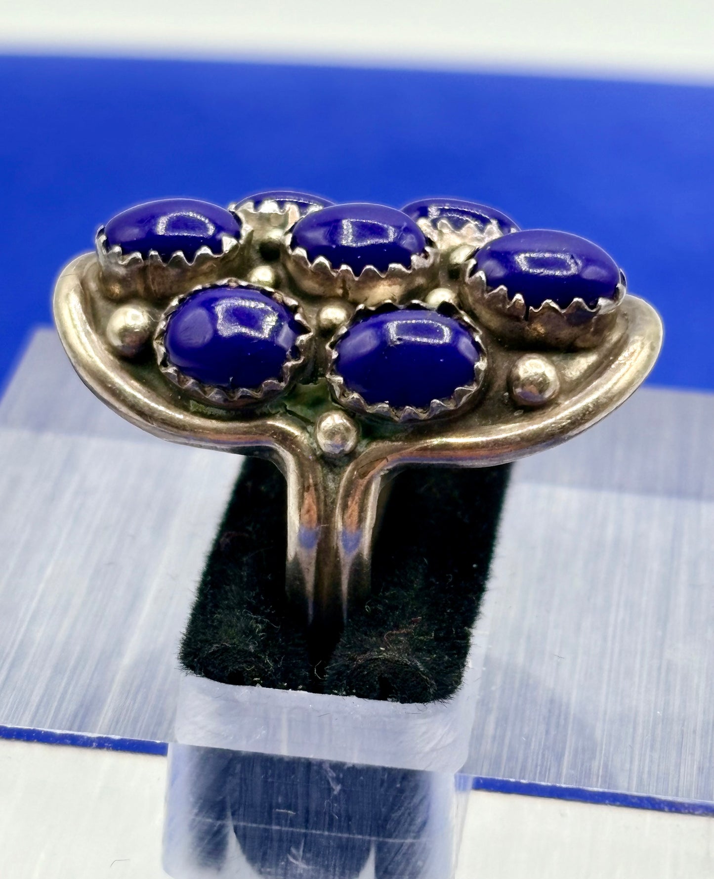 Sterling Silver Native Lapis Lazuli Cluster Ring