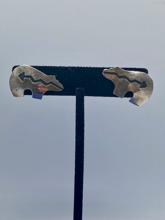 Vintage Navajo Artisan Sterling Bear Fetish Stud Earrings