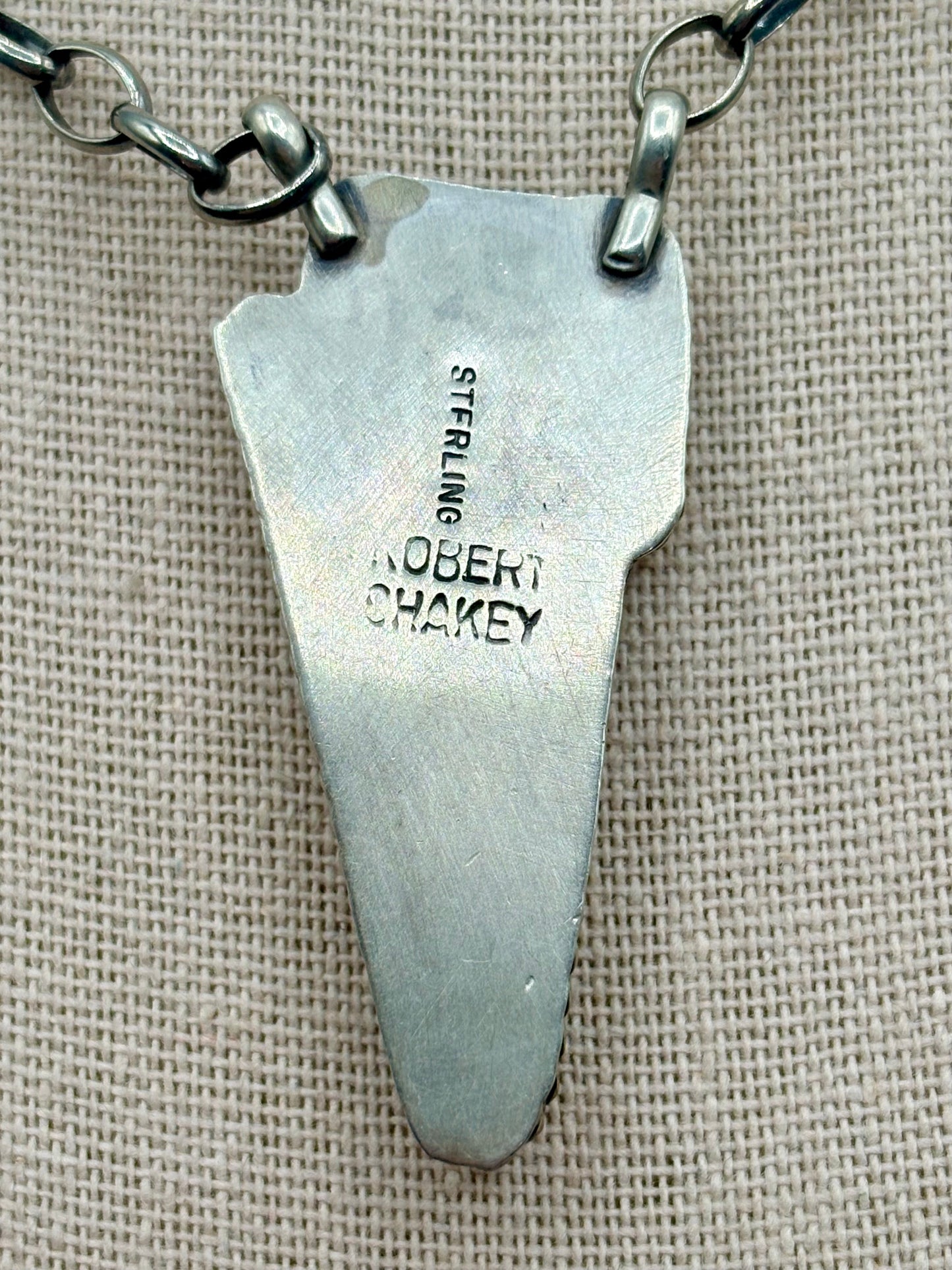 Sterling Silver Native Robert Shakey Turquoise Lighting Bolt Necklace