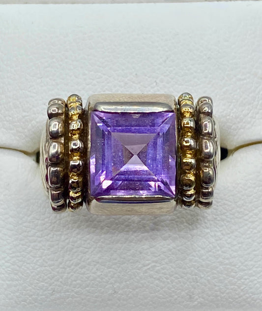 Sterling Silver Heavy B.G Amethyst Ring