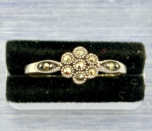 Sterling Silver Dainty Marcasite Floral Ring