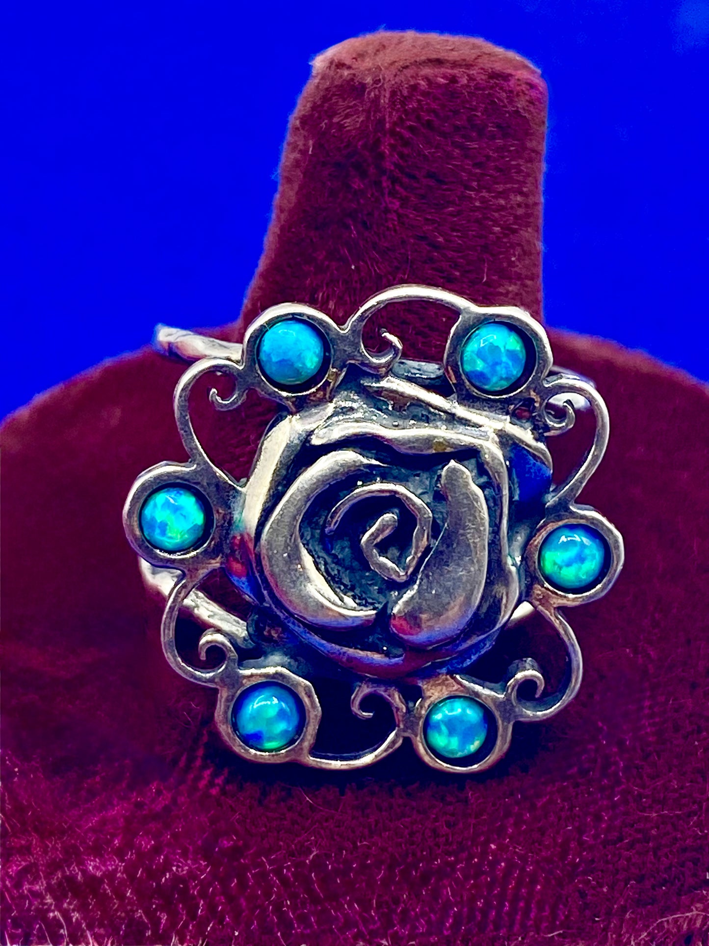 Sterling Silver Opal Floral Ring