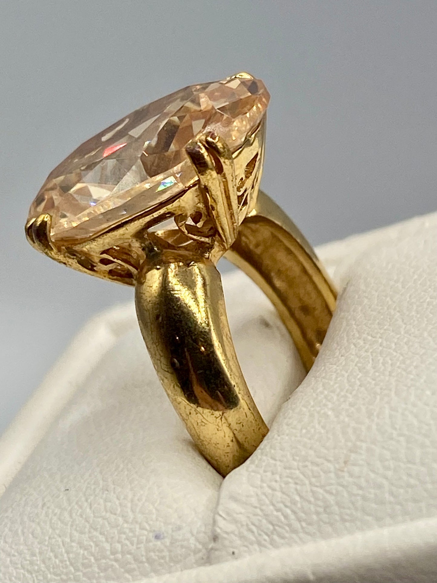 Glass Gold Tone Statement Ring
