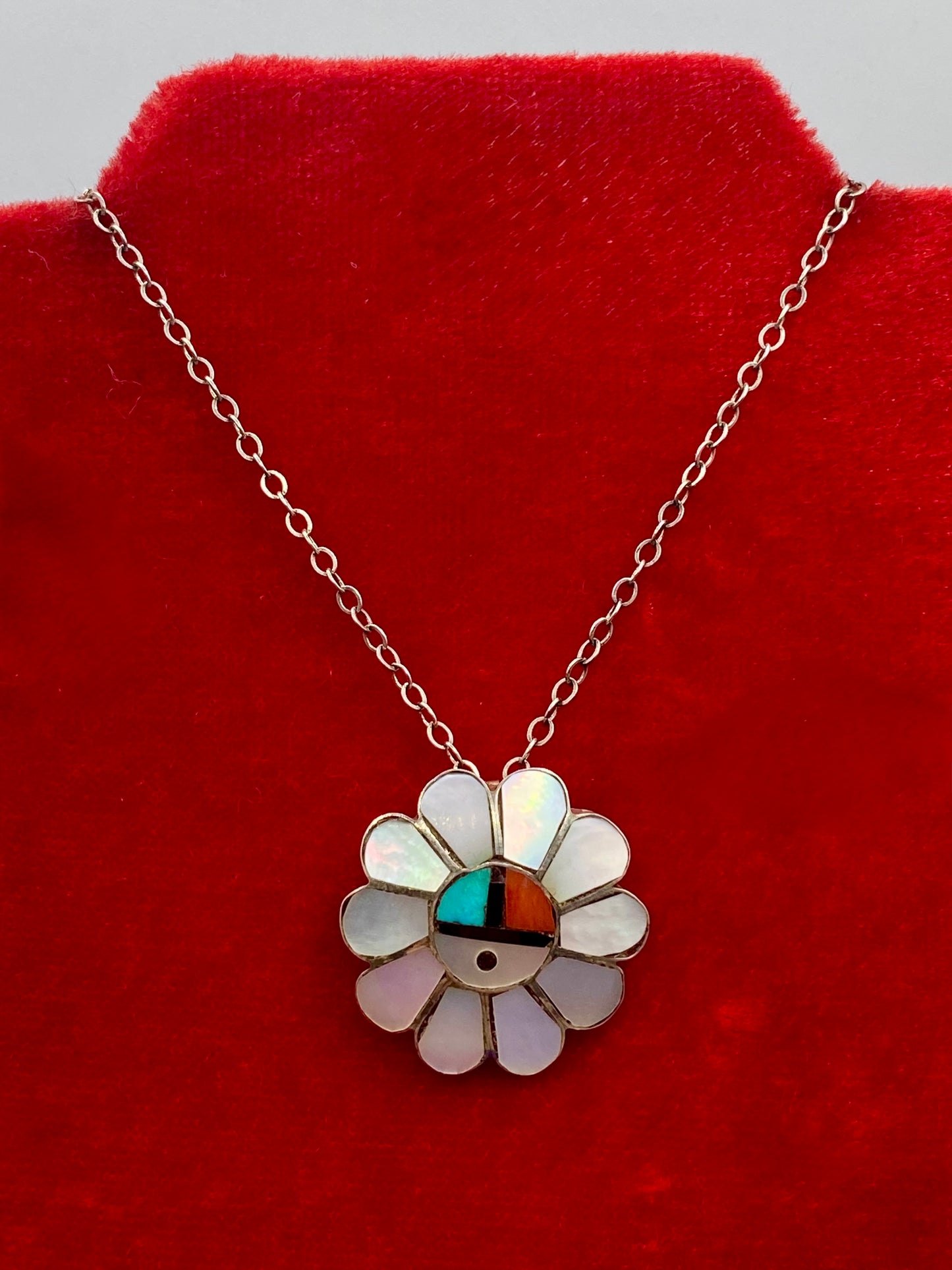 Vintage Sterling Silver Zuni Sunflower Necklace
