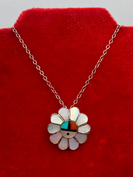 Vintage Sterling Silver Zuni Sunflower Necklace