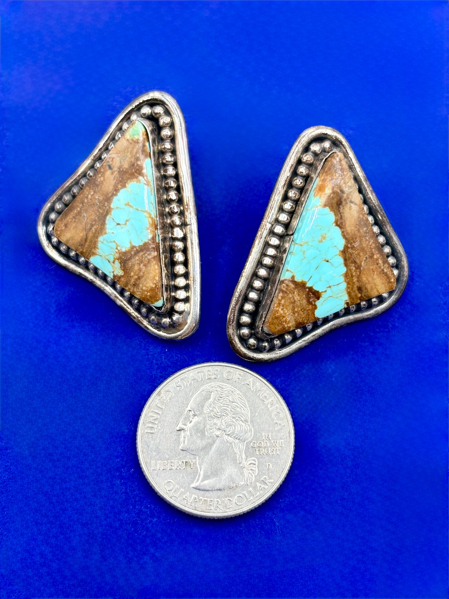 Sterling Silver Native Robert Livingston Turquoise Triangle Earrings