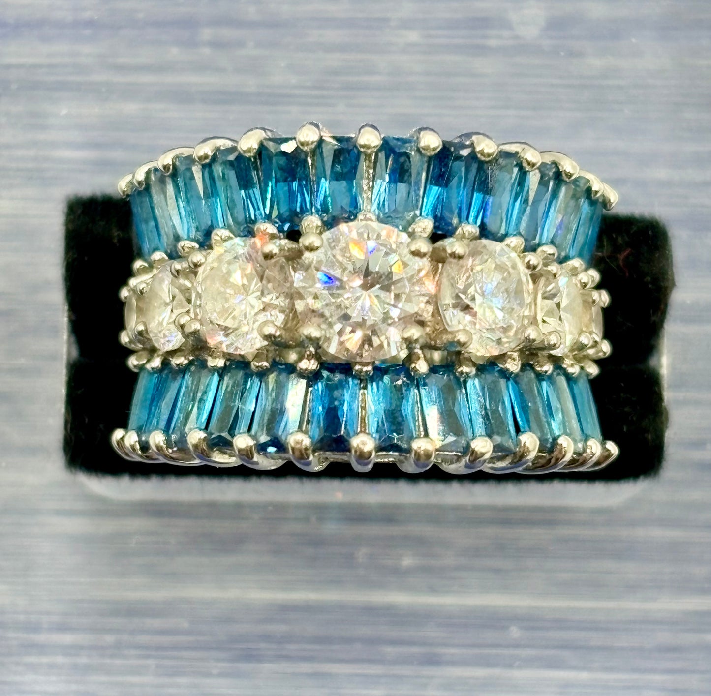 Sterling Silver Blue & Clear CZ Statement Ring
