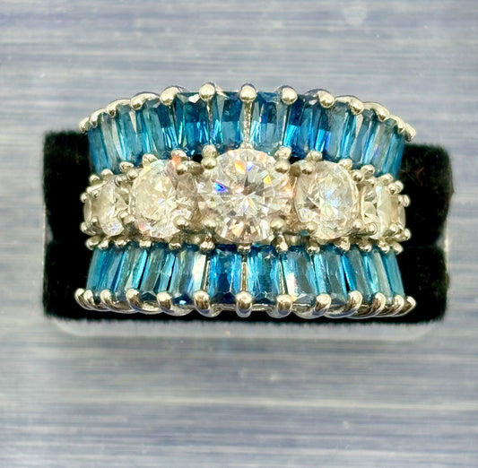 Sterling Silver Blue & Clear CZ Statement Ring