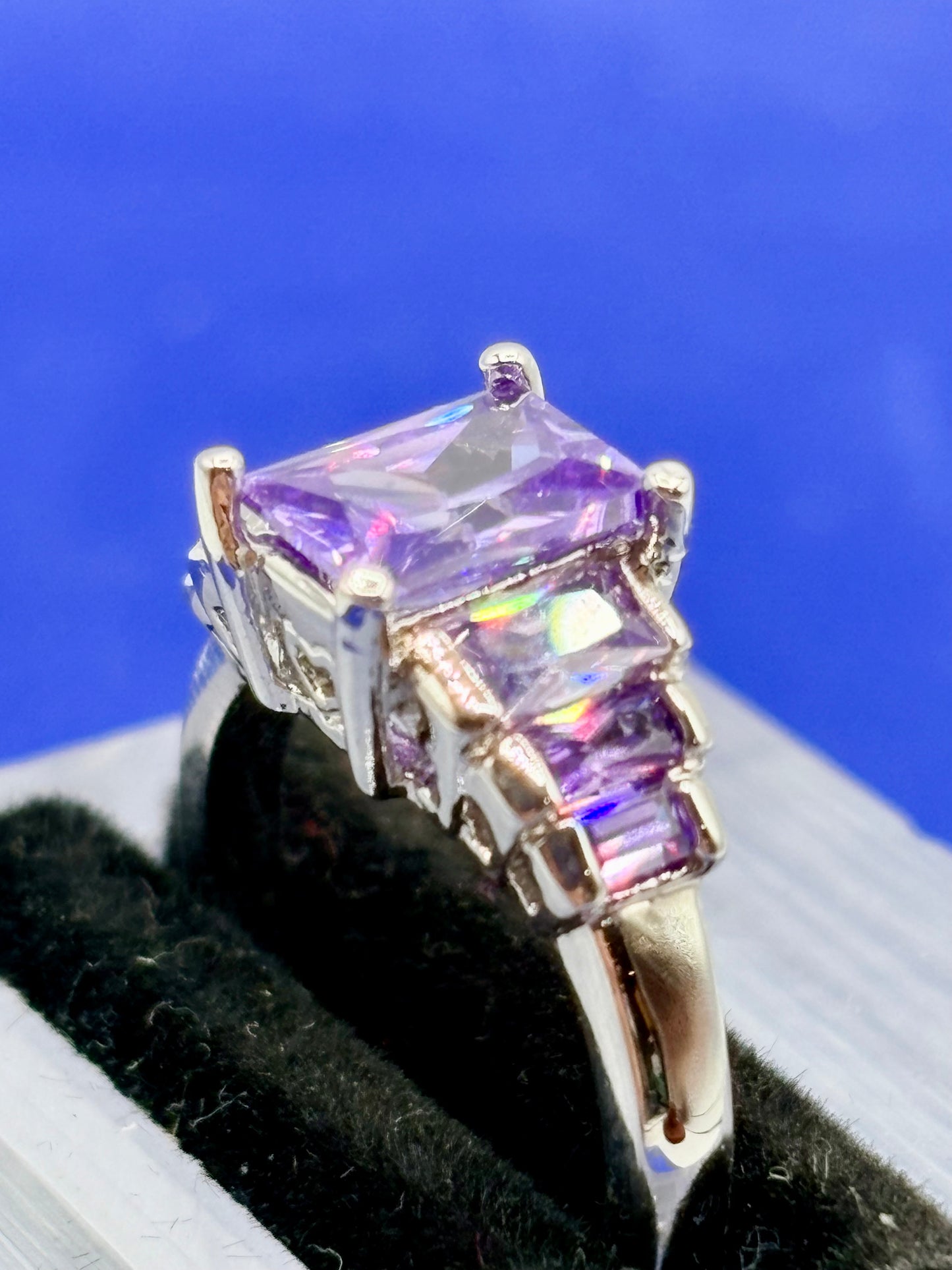 Purple Glass Silver Tone Costume Ring