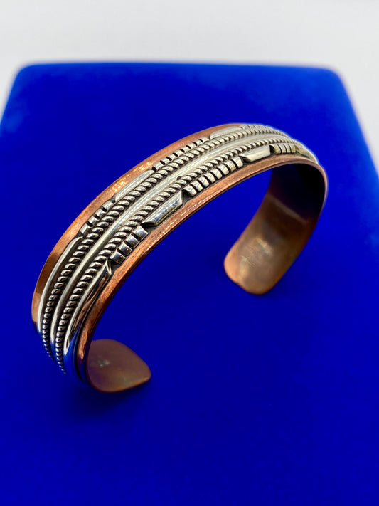 Vintage Waldeck WJ Copper & Sterling Silver Cuff Bracelet