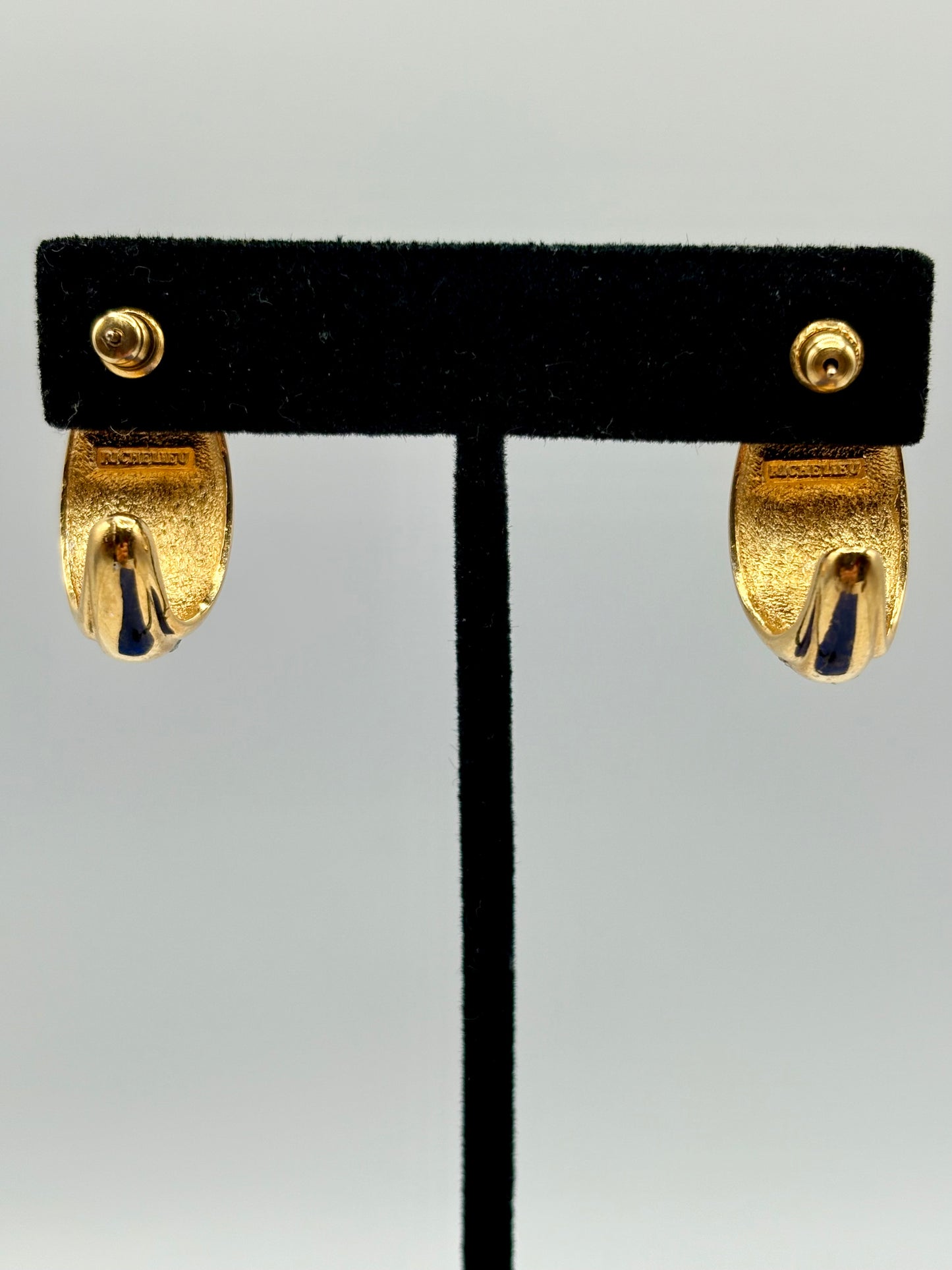 Vintage Gold Tone Pearl & Rhinestone Richelieu Pierced Earrings