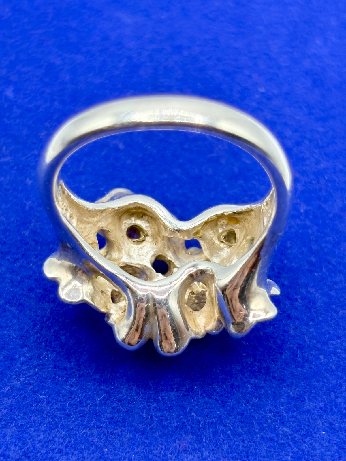 Vintage DQ Sterling Silver CZ Pink & Yellow Floral Ring
