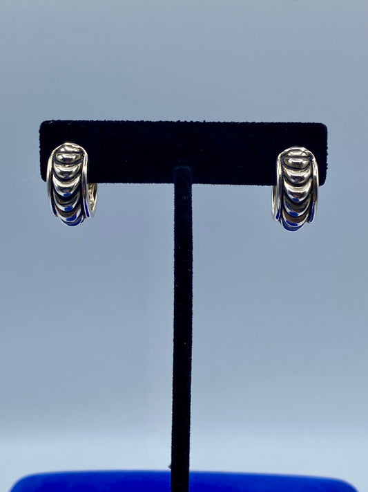 Joseph Esposito ESPO Sterling Silver Textured & Ribbed Hoop Earrings
