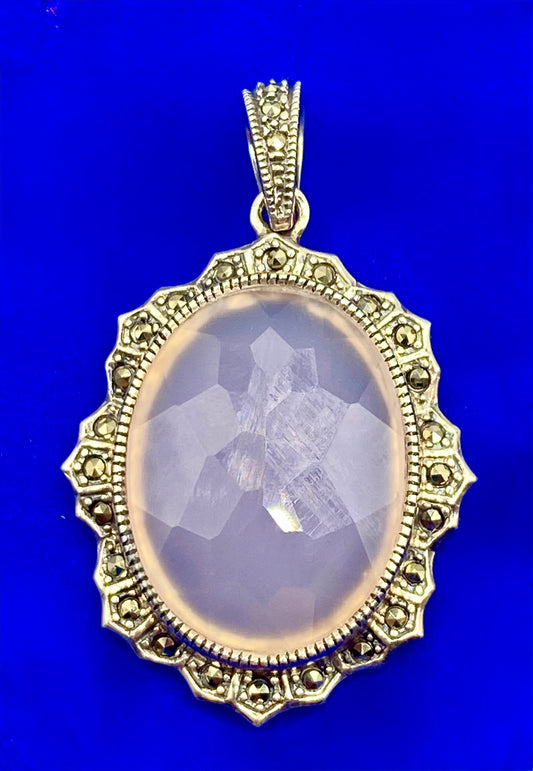 Sterling Silver Rose Quartz & Marcasite Pendant